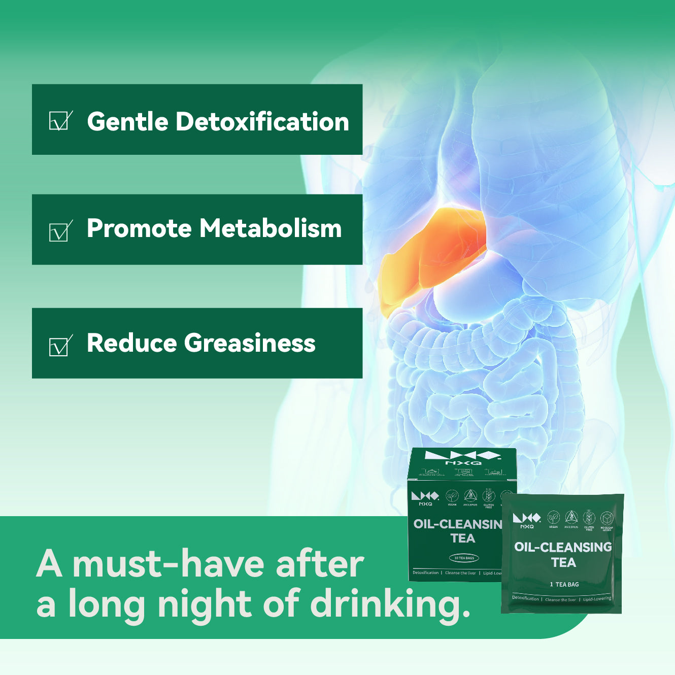 【NXQ】OIL-CLEANSING TEA：Enhances liver function and makes staying up late less scary
